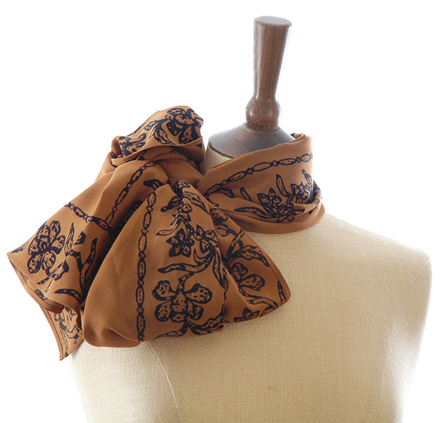 Short Sarong/Scarf in Gold with White Bali Batik Flower Border