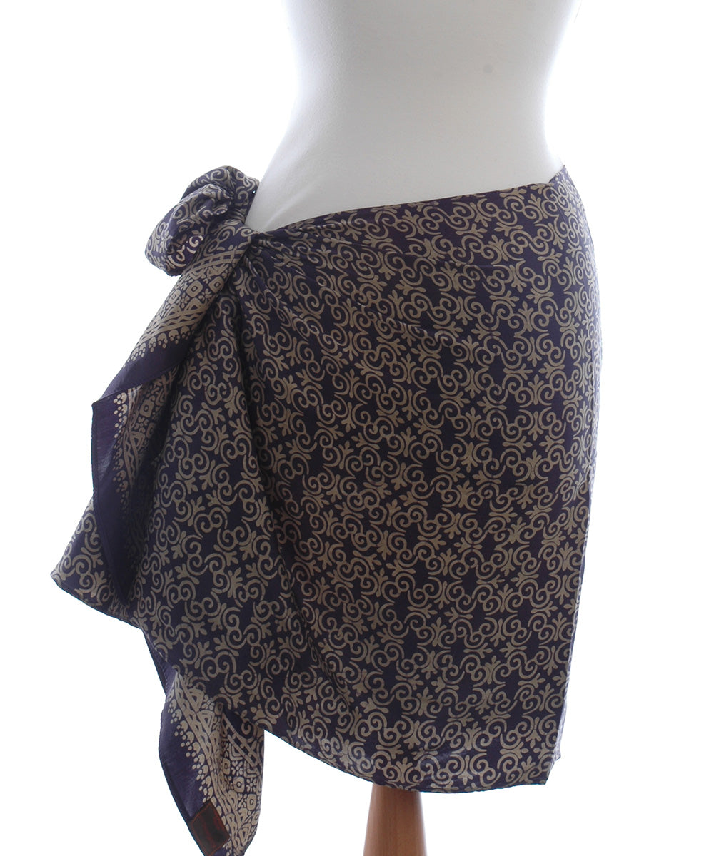 Pure Silk Java Botanical on Navy Batik Short Sarong/Scarf 180x50cm