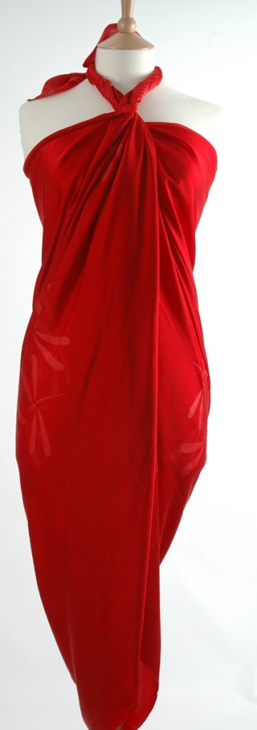 Truly beautiful Hand Made red dragonfly silk batik sarong and wrap by Your Sarong 
