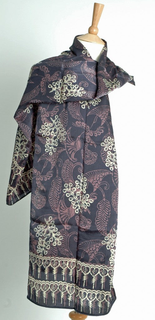 Pure Silk Java Botanical on Navy Batik Short Sarong/Scarf 180x50cm