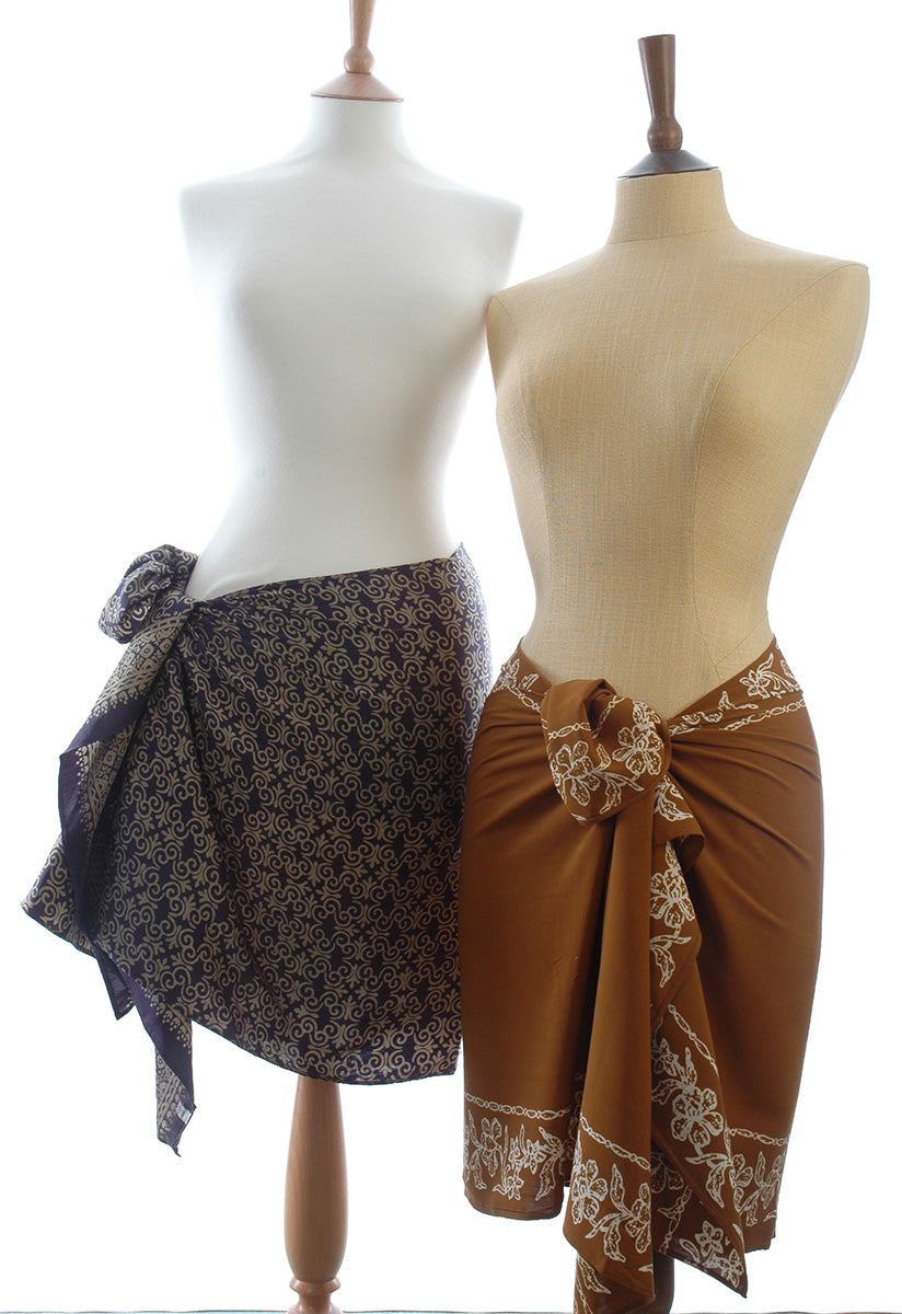 Pure Silk Short Sarong/Scarf in Leaves on Deep Plum