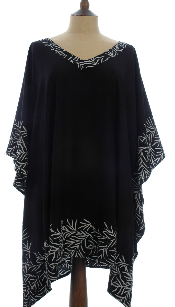 Black Kaftan with a White Bali Leaf Batik Border from Your Sarong