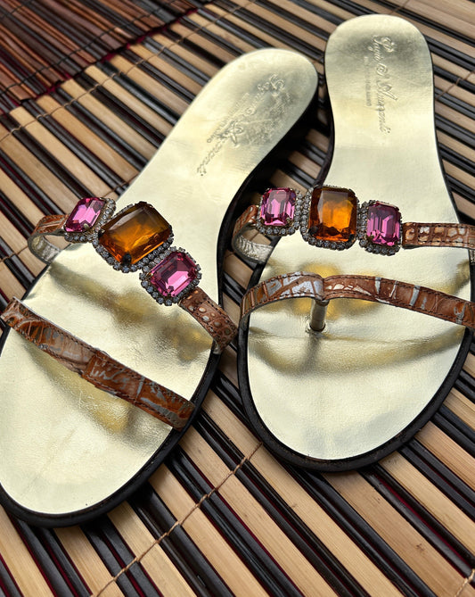 Orange Swarovski Jewelled Italian Sandals