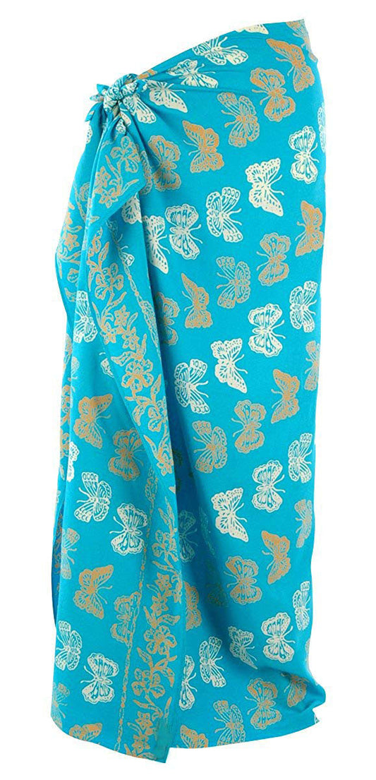Gold on Turquoise Bali Butterfly Batik Sarong  177x110cm