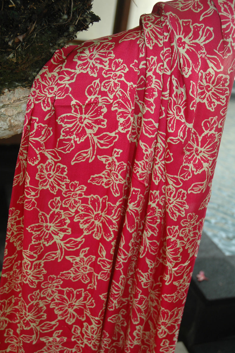 Pure Silk Cerise Lotus Flower Batik Sarong/Wrap