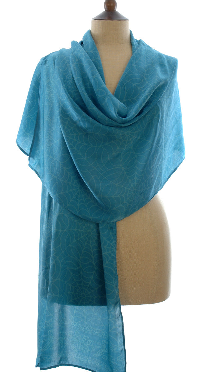 Pure Silk Webs Batik Short Sarong/Scarf in Sky Blue 180x50cm