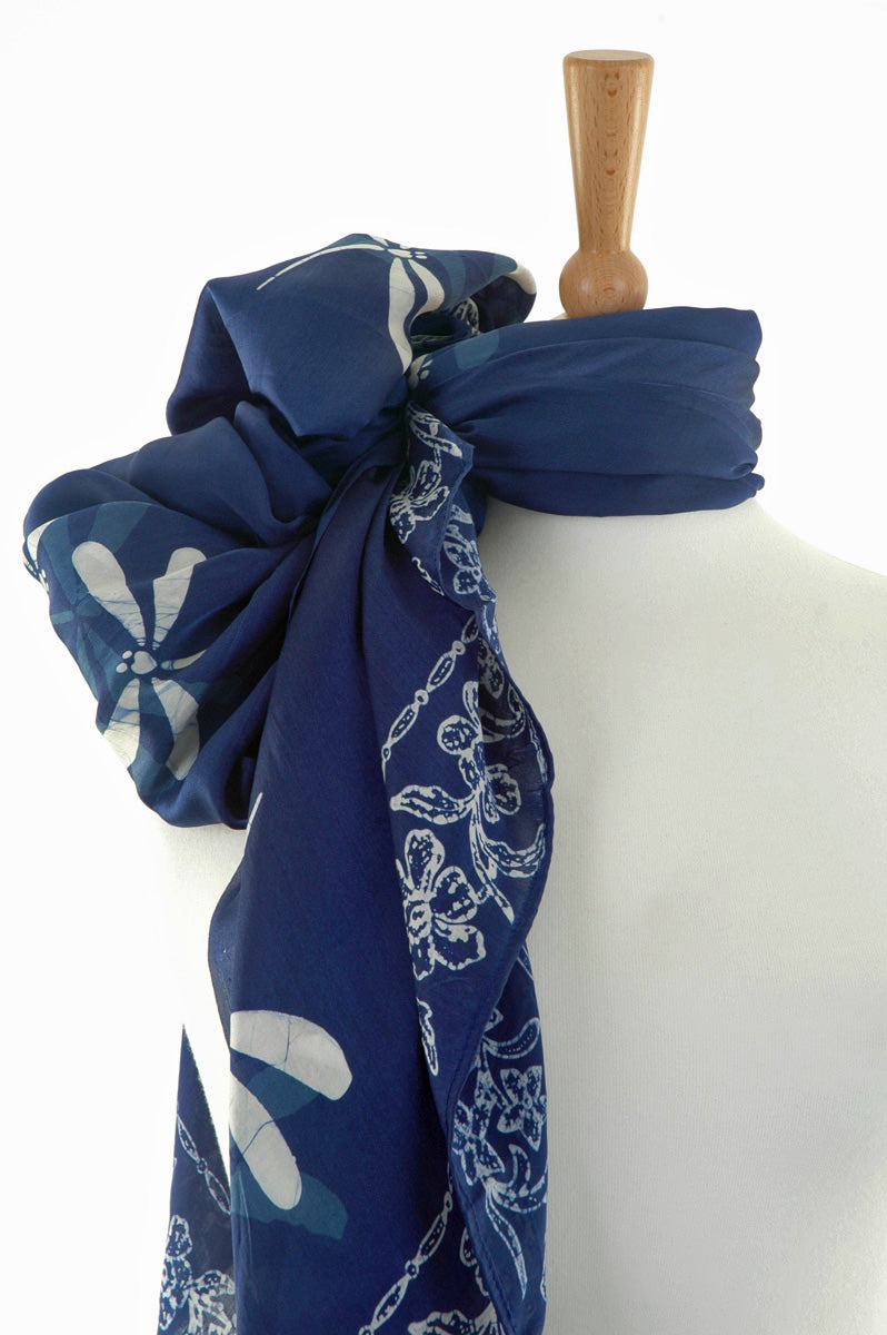 Pure Silk Blue Dragonfly Batik Sarong/Wrap